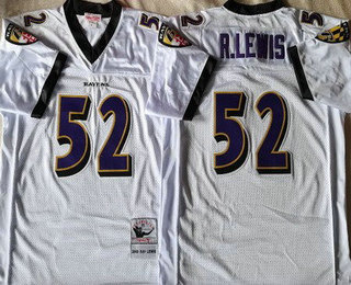 Men's Baltimore Ravens #52 Ray Lewis White Throwback Jersey