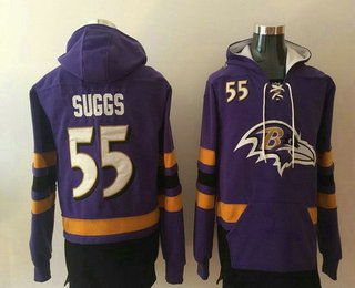 Men's Baltimore Ravens #55 Terrell Suggs NEW Purple Pocket Stitched NFL Pullover Hoodie