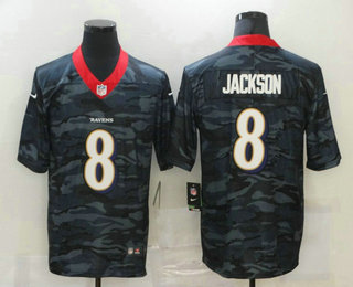 Men's Baltimore Ravens #8 Lamar Jackson 2020 Camo Limited Stitched Nike NFL Jersey