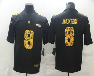 Men's Baltimore Ravens #8 Lamar Jackson Black 2020 Nike Flocked Leopard Print Vapor Limited NFL Jersey