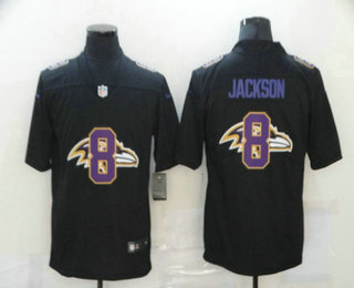 Men's Baltimore Ravens #8 Lamar Jackson Black 2020 Shadow Logo Vapor Untouchable Stitched NFL Nike Limited Jersey