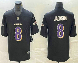 Men's Baltimore Ravens #8 Lamar Jackson Black Fashion Vapor Limited Stitched Jersey