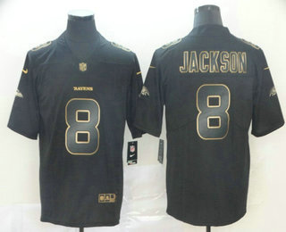 Men's Baltimore Ravens #8 Lamar Jackson Black Gold 2019 Vapor Untouchable Stitched NFL Nike Limited Jersey