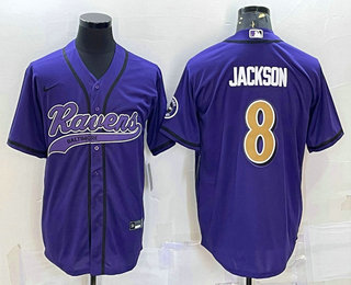 Men's Baltimore Ravens #8 Lamar Jackson Black Gold With Patch Cool Base Stitched Baseball Jersey