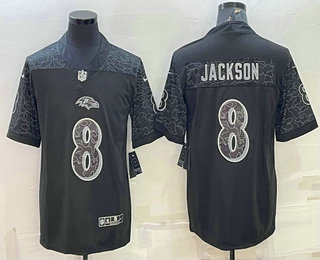 Men's Baltimore Ravens #8 Lamar Jackson Black Reflective Limited Stitched Football Jersey