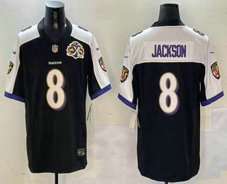 Men's Baltimore Ravens #8 Lamar Jackson Black With Patch Limited Thanksgiving FUSE Vapor Jersey