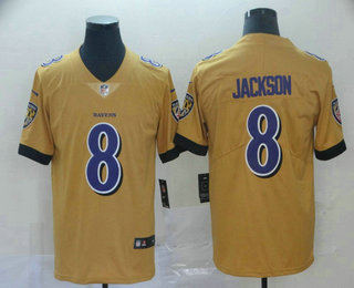 Men's Baltimore Ravens #8 Lamar Jackson Gold 2019 Inverted Legend Stitched NFL Nike Limited Jersey