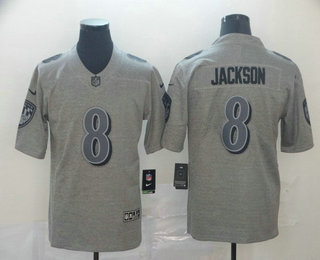 Men's Baltimore Ravens #8 Lamar Jackson Nike Gray Gridiron 2018 Vapor Untouchable NFL Gray Limited Jersey