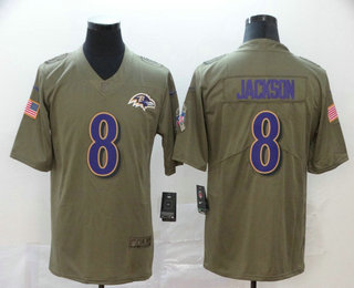 Men's Baltimore Ravens #8 Lamar Jackson Olive 2017 Salute To Service Stitched NFL Nike Limited Jersey