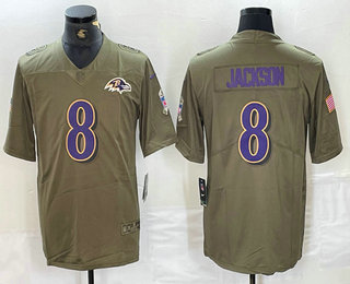 Men's Baltimore Ravens #8 Lamar Jackson Olive 2017 Salute To Service Stitched NFL Nike Limited Jersey