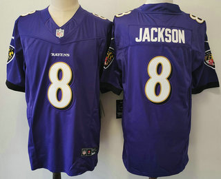 Men's Baltimore Ravens #8 Lamar Jackson Purple 2023 FUSE Vapor Limited Stitched Jersey