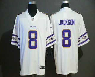 Men's Baltimore Ravens #8 Lamar Jackson White 2019 NEW Team Logo Vapor Untouchable Stitched NFL Nike Limited Jersey