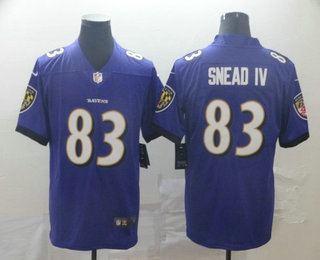 Men's Baltimore Ravens #83 Willie Snead IV Purple 2017 Vapor Untouchable Stitched NFL Nike Limited Jersey