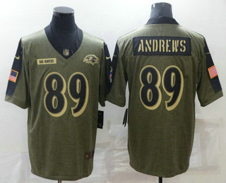 Men's Baltimore Ravens #89 Mark Andrews 2021 Olive Salute To Service Limited Stitched Jersey