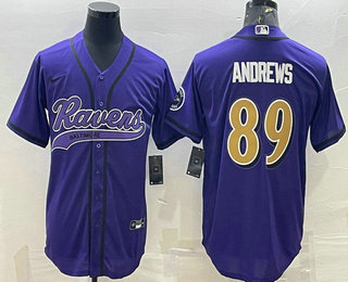 Men's Baltimore Ravens #89 Mark Andrews Purple Gold With Patch Cool Base Stitched Baseball Jersey