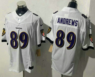 Men's Baltimore Ravens #89 Mark Andrews White 2024 FUSE Vapor Limited Stitched Jersey