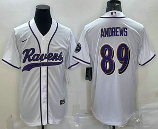 Men's Baltimore Ravens #89 Mark Andrews White With Patch Cool Base Stitched Baseball Jersey