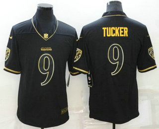 Men's Baltimore Ravens #9 Justin Tucker Black Golden Edition Stitched NFL Nike Limited Jersey