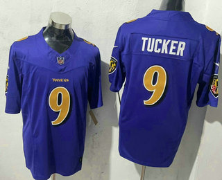 Men's Baltimore Ravens #9 Justin Tucker Purple Rush Color 2024 FUSE Vapor Limited Stitched Jersey