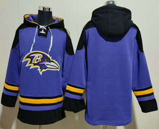 Men's Baltimore Ravens Blank Black Ageless Must Have Lace Up Pullover Hoodie