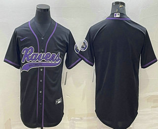 Men's Baltimore Ravens Blank Black With Patch Cool Base Stitched Baseball Jersey