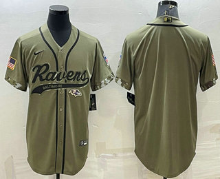 Men's Baltimore Ravens Blank Olive Salute to Service Cool Base Stitched Baseball Jersey