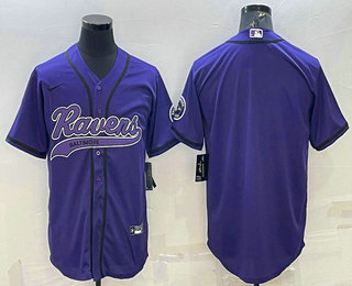 Men's Baltimore Ravens Blank Purple With Patch Cool Base Stitched Baseball Jersey