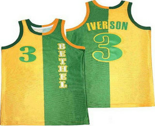 Men's Bethel Bruins #3 Allen Iverson Yellow Blue Split Basketball Jersey