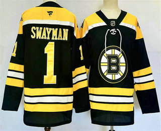 Men's Boston Bruins #1 Jeremy Swayman Black 2024 Stitched Jersey