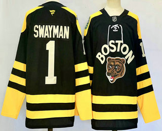 Men's Boston Bruins #1 Jeremy Swayman Black 2024 Winter Classic Authentic Jersey