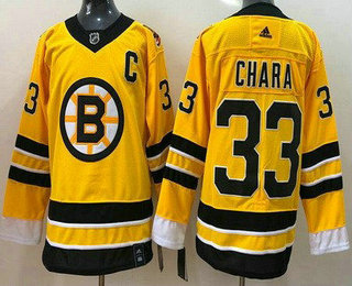 Men's Boston Bruins #33 Zdeno Chara Gold 2021 Reverse Retro Stitched NHL Jersey