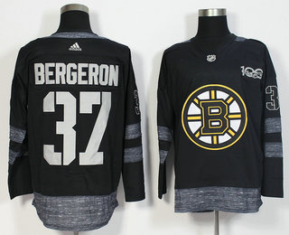 Men's Boston Bruins #37 Patrice Bergeron Black 100th Anniversary Adidas Stitched NHL 2017 Hockey Jersey