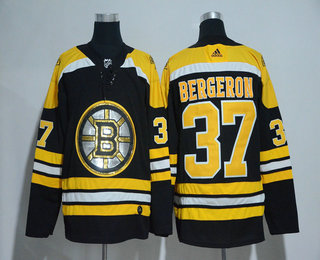 Men's Boston Bruins #37 Patrice Bergeron Black With Handwork Sequin Fashion Team Logo Home 2017-2018 Hockey Adidas Stitched NHL Jersey