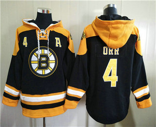 Men's Boston Bruins #4 Bobby Orr Black Ageless Must Have Lace Up Pullover Hoodie