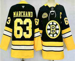 Men's Boston Bruins #63 Brad Marchand Black 100th Anniversary 2024 Stitched Jersey