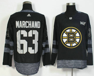 Men's Boston Bruins #63 Brad Marchand Black 100th Anniversary Adidas Stitched NHL 2017 Hockey Jersey