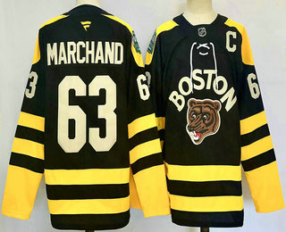 Men's Boston Bruins #63 Brad Marchand Black 2024 Winter Classic Authentic Jersey