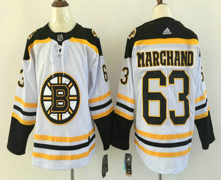 Men's Boston Bruins #63 Brad Marchand White 2017-2018 Hockey Adidas Stitched NHL Jersey