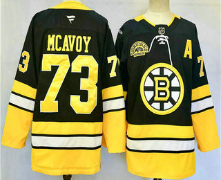 Men's Boston Bruins #73 Charlie McAvoy Black 100th Anniversary 2024 Stitched Jersey