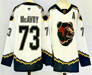 Men's Boston Bruins #73 Charlie McAvoy White 2024 With A Patch Reverse Retro Home Stitched Jersey