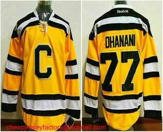 Men's Boston Bruins #77 Dhanani Yellow CCM Vintage Throwback Jersey