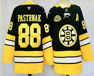 Men's Boston Bruins #88 David Pastrnak Black 100th Anniversary 2024 Stitched Jersey