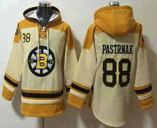 Men's Boston Bruins #88 David Pastrnak Cream Ageless Must Have Lace Up Pullover Hoodie