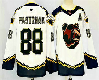 Men's Boston Bruins #88 David Pastrnak White 2024 With A Patch Reverse Retro Home Stitched Jersey