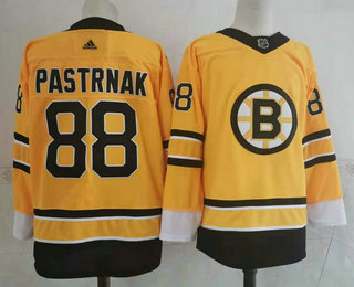 Men's Boston Bruins #88 David Pastrnak Yellow Adidas 2020-21 Stitched NHL Jersey