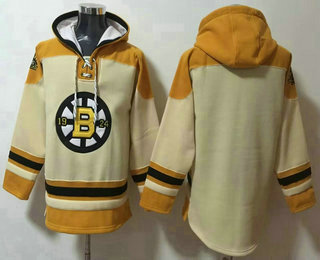 Men's Boston Bruins Blank Cream Ageless Must Have Lace Up Pullover Hoodie
