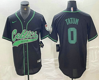 Men's Boston Celtics #0 Jayson Tatum Black Cool Base Stitched Baseball Jersey