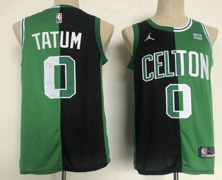 Men's Boston Celtics #0 Jayson Tatum Black Jordan Two Tone Stitched Swingman Jersey With Sponsor