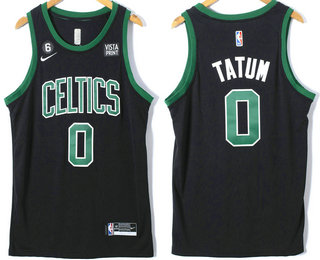 Men's Boston Celtics #0 Jayson Tatum Black With 6 Patch Nike Stitched Jersey With Sponsor