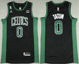 Men's Boston Celtics #0 Jayson Tatum Black With No 6 Patch Jordan Stitched Jersey